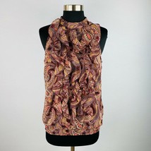 Mossimo Womens Medium M Brown Paisley Boho Ruffled Sleeveless Smocked Hem Top - £11.49 GBP