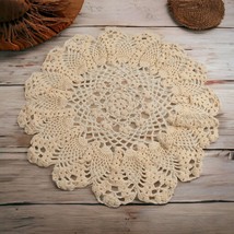 Handmade Doily Crochet Floral End Table 17&quot; Vintage Nana Grandma Lace Cream - £22.24 GBP