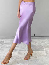 Restve Casual Women High Waisted Long Skirt Purple Satin Office Ladies E... - £35.31 GBP