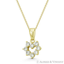 Heart Love Charm Round Brilliant Cut CZ Crystal 14k Yellow Gold 13mmx9mm Pendant - £48.67 GBP+