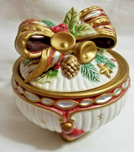 Fitz & Floyd Christmas Holiday Covered Candy Trinket Bowl Dish Gold Red 4.5" - $34.99