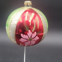 Hallmark Crown Reflections Poinsettias Christmas Ornament Blown Glass Hand Paint - $9.89