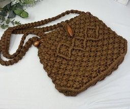 Vintage Handmade Macramé Brown Purse Double Long Straps Lined Retro 70’s... - £12.87 GBP