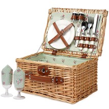 Wicker Picnic Basket For 2, Handmade Willow Hamper Basket Sets 2 Person Picnic B - £64.54 GBP