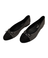 CHANEL Metallic Black &amp; Gray Leather Ballet Flat/ Textured Captoe &amp; Bow ... - $849.00