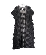 Forever 21 Women&#39;s M Black Sheer Tie Kimono Duster Cover Up Crochet Rose... - $54.70 CAD