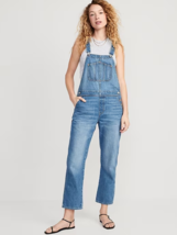 Old Navy Slouchy Straight Ankle Jean Overalls Womens 10 Tall Blue Cotton NEW - £31.55 GBP
