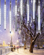 Cool White 20 Tubes Meteor Shower Icicle Lights 480 LED Raindrop Lights with Tim - £33.47 GBP