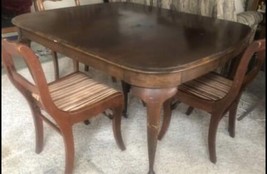 Vintage Mahogany Queen Ann Style Dining Table &amp; 6 Chairs Tell City - £234.91 GBP