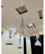 Modern Spoke 3 Arms 6 Lights White Sputnik Chandelier Brass Handcrafted ... - $750.87 CAD