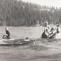 Kids on Log in Lake Old Original Photo BW Vintage Photograph snapshot picture - £7.83 GBP