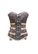 Brown Brocade Leather Steampunk Halloween Retro Style Costume Overbust Corset - £58.34 GBP