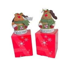 VTG AVON Winter Buddies Holiday 4x3 Ornaments Reindeer Bells Welcome Set of 2 - £14.01 GBP