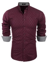 Coofandy Men&#39;s Cotton Button Down Burgundy Check Plaid Slim Fit Dress Sh... - $19.79