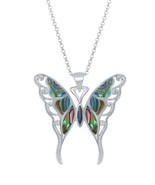 Sterling Silver Large Abalone Butterfly Shaped Pendant Necklace 16&#39;&#39;+2 - £75.83 GBP