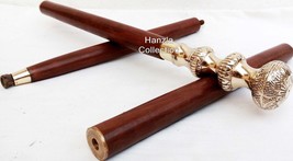 Antique Style Victorian Brass Head Handle Wooden Walking Stick Cane Vint... - $31.04