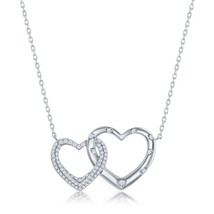 Sterling Silver Micro Pave CZ Interlocking Hearts Necklace - $54.15