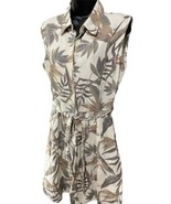 Laura Bianchi Dress Wome&#39;s Medium Tan Linen Plant Leaves Buttons Collared - $38.65 CAD