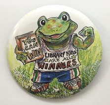 Library Kids Are All Winners Frog Holding You Can Win Button Pin 2.25&quot; Reading - £9.38 GBP
