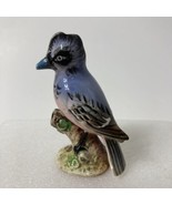 Blue Jay Bird Figurine Marked King Fisher Ceramic 3.75&quot; Pink Belly On Perch - £14.00 GBP