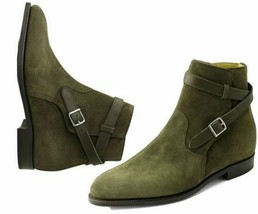 New Handmade Jodhpur Boot Hunter Green color Suede Leather Buckle Closure   - $149.99
