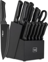 15 Pcs Black knife sets for kitchen with block Self Sharpening - £51.95 GBP