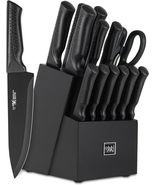 15 Pcs Black knife sets for kitchen with block Self Sharpening - £51.00 GBP