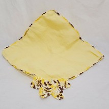 Vintage Handkerchief Butterfly Yellow Brown 11&quot; Hand Crochet Lace Edge - £11.76 GBP