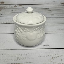 Gibson Stoneware White Embossed Raised Fruit Design Sugar Bowl With Lid - £9.48 GBP