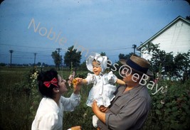1949 Old Country Grandpa w/ Baby Girl Yard New York Red-Border Kodachrome Slide - £3.11 GBP