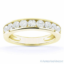 Round Cut Moissanite 14k Yellow Gold Channel-Set Anniversary Ring Wedding Band - £415.51 GBP+