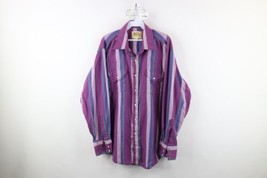 Vintage 70s Rockabilly Mens 17.5 35 Striped Western Rodeo Snap Button Shirt - £30.89 GBP