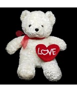 White Teddy Bear Plush Valentine Red &quot;LOVE&quot; Heart Curly Faux Fur Red Rib... - £11.63 GBP