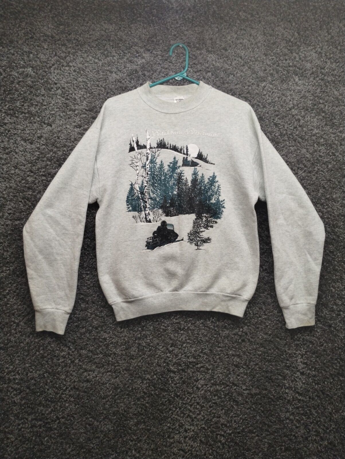Primary image for Vintage Fruit Of the Loom Sweater Adult Large Gray Washburn Wisconsin Snowmobile