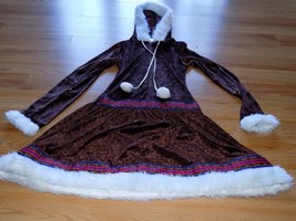 Girls Size Medium 6-8 Eskimo Girl Costume Dress &amp; Gloves Brown Velour Fa... - $28.00