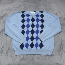 Structure Sweatshirt Mens L Blue Long Sleeve Crew Neck Argyle Diamond Pu... - $25.72