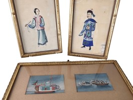 c1850 Antique Chinese Pith Watercolor/Gauche Paintings on rice paper fra... - £952.84 GBP