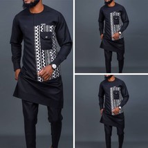  Men Dashiki Long Sleeve 2 piece Set Traditional Africa Clothing  Men&#39;s Suit Mal - £127.58 GBP