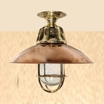 Marine Passageway Light Brass with Copper Shade Antique Vintage Ceiling Light - £110.11 GBP