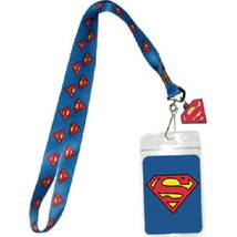 Superman S Chest Logo 18&quot; Blue Lanyard with Chest Logo Rubber Charm, NEW... - £7.65 GBP