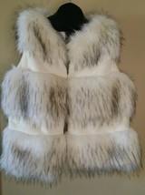 NEW! Women&#39;s LA SEINE LARGE Sleeveless Faux Fur - WHITE and BLACK Vest - £27.97 GBP