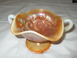 Vintage Dugan Marigold Opalescent Glass  2 Handle Octopus Question Marks Compote - £36.17 GBP