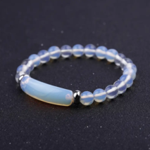 Light Blue Opal 8mm Stone Bar Sign Bracelet Beaded  Round Beads Yoga Energy - £7.44 GBP