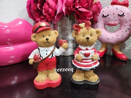 Valentine&#39;s Day Bears Couple Boy Girl Resin Tabletop Mantle Home Decor Set 4.5&quot; - £15.81 GBP