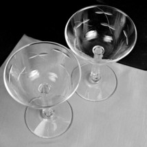 Libbey Rock Sharpe 1960s 5 1/2&quot; Tall Sherbet Champagne Etched Clear Glass Set 2 - £12.44 GBP