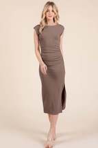 Cap Sleeve Boatneck Open Back Midi Dress - $18.00