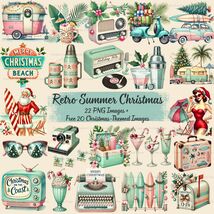 Retro Summer Christmas Watercolor Clipart Bundle | 1950s Tropical Holida... - $2.95 CAD