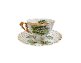 Napco Lilly Of The Valley Bouquet Footed Fine Bone China Teacup And Saucer Set G - £45.49 GBP