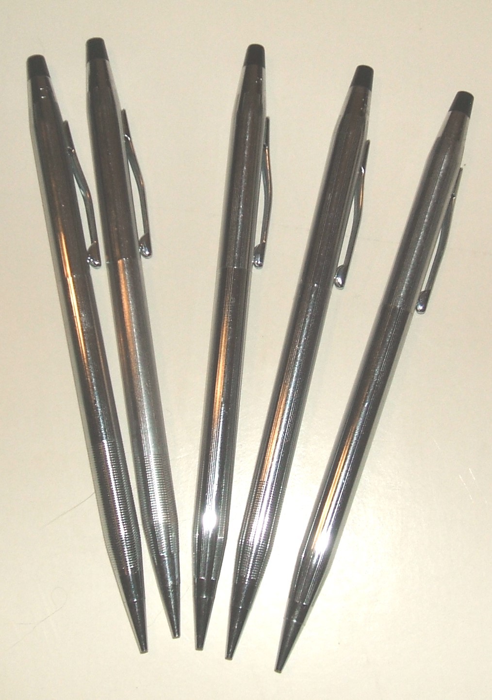 Cross chrome lot of five (5) mechanical pencils all work; all with erasers - $45.00