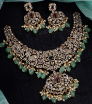 Indien Bollywood Style Zircone Plaqué Or Victorien Vert Collier Perle Bijoux Set - £208.96 GBP